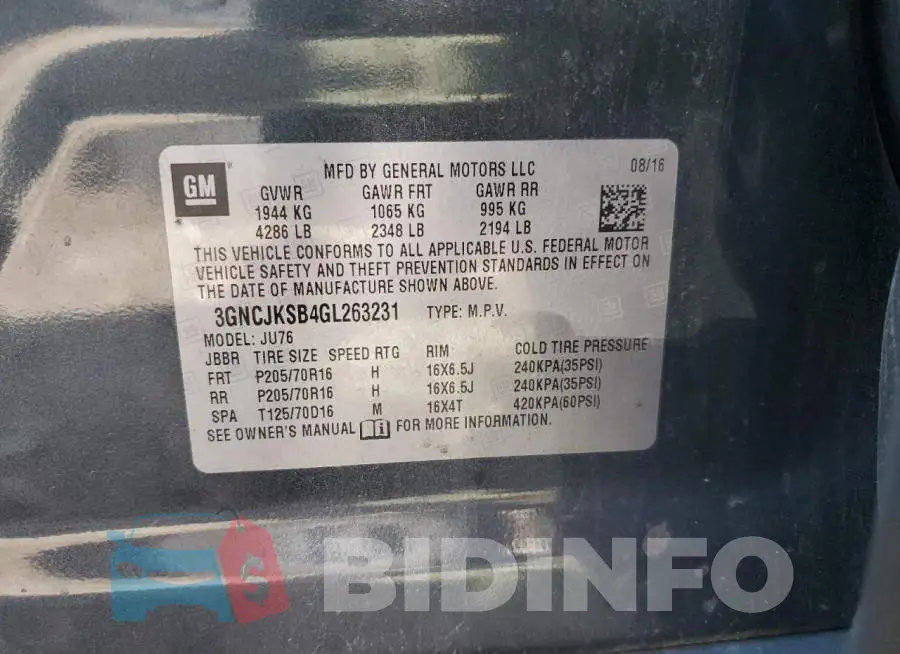 3GNCJKSB4GL263231 Photo# 10