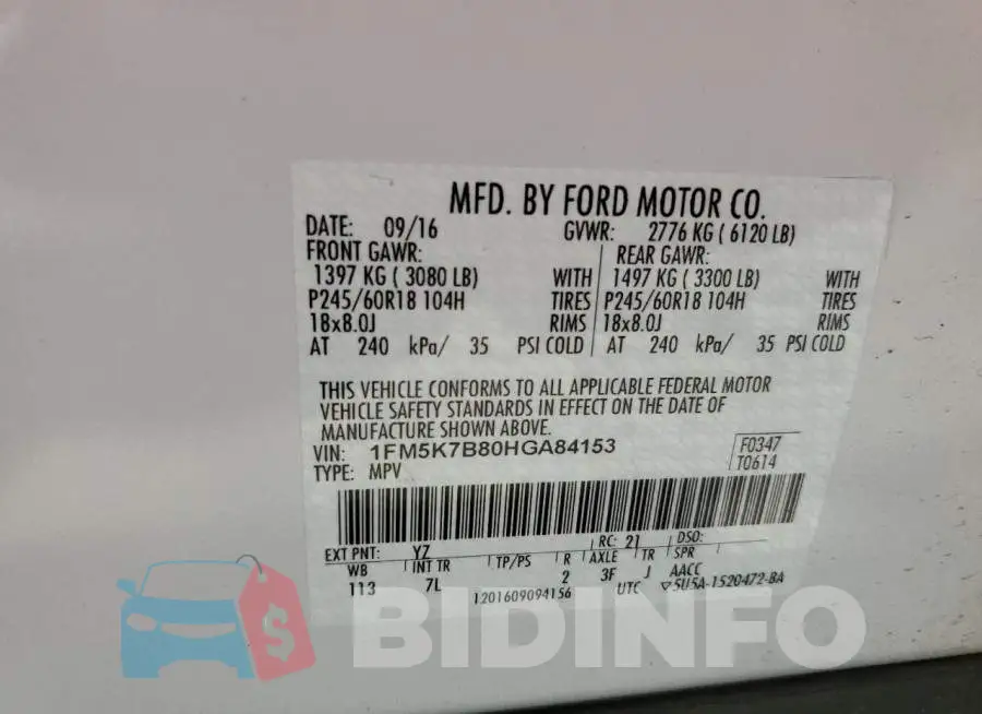 1FM5K7B80HGA84153 Photo# 10