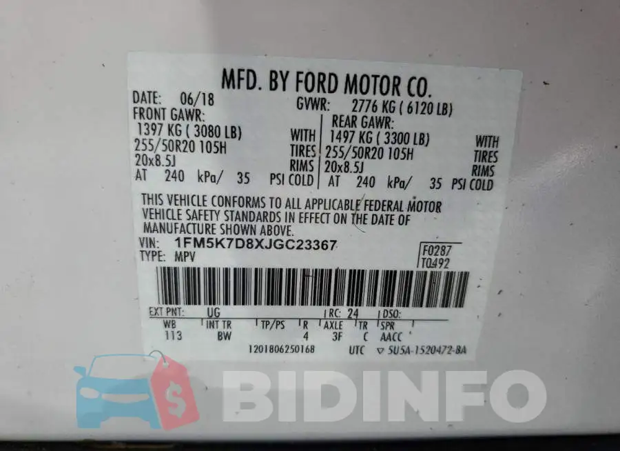 1FM5K7D8XJGC23367 Photo# 10