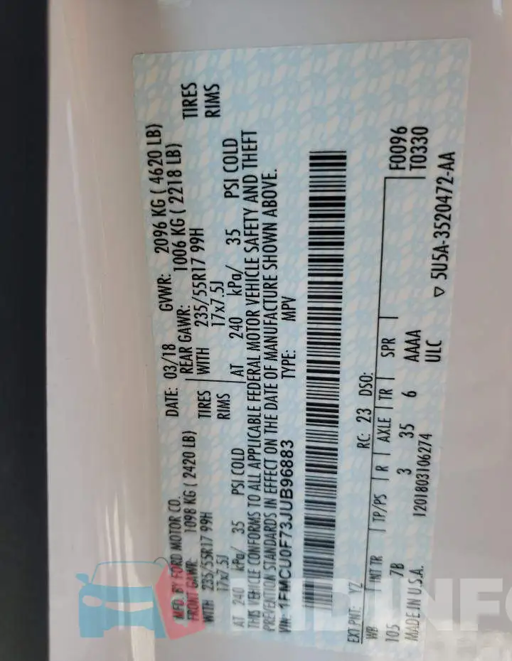 1FMCU0F73JUB96883 Photo# 10