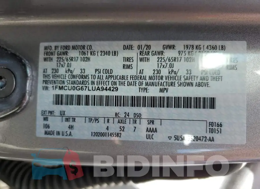 1FMCU0G67LUA94429 Photo# 10
