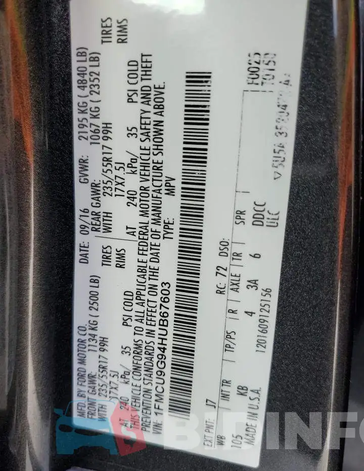 1FMCU9G94HUB67603 Photo# 10