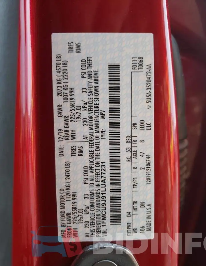 1FMCU9J91LUA77231 Photo# 13