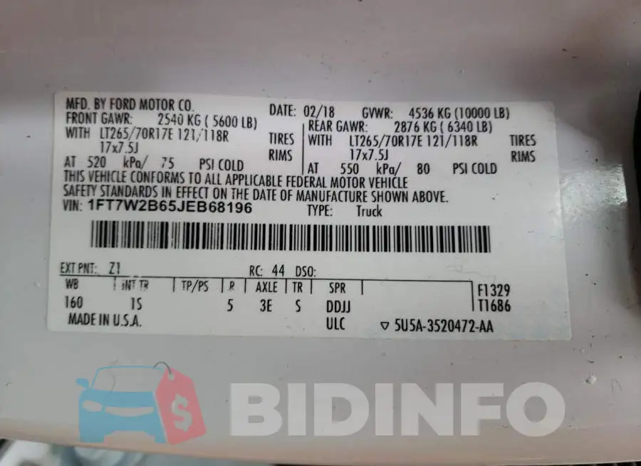 1FT7W2B65JEB68196 Photo# 10
