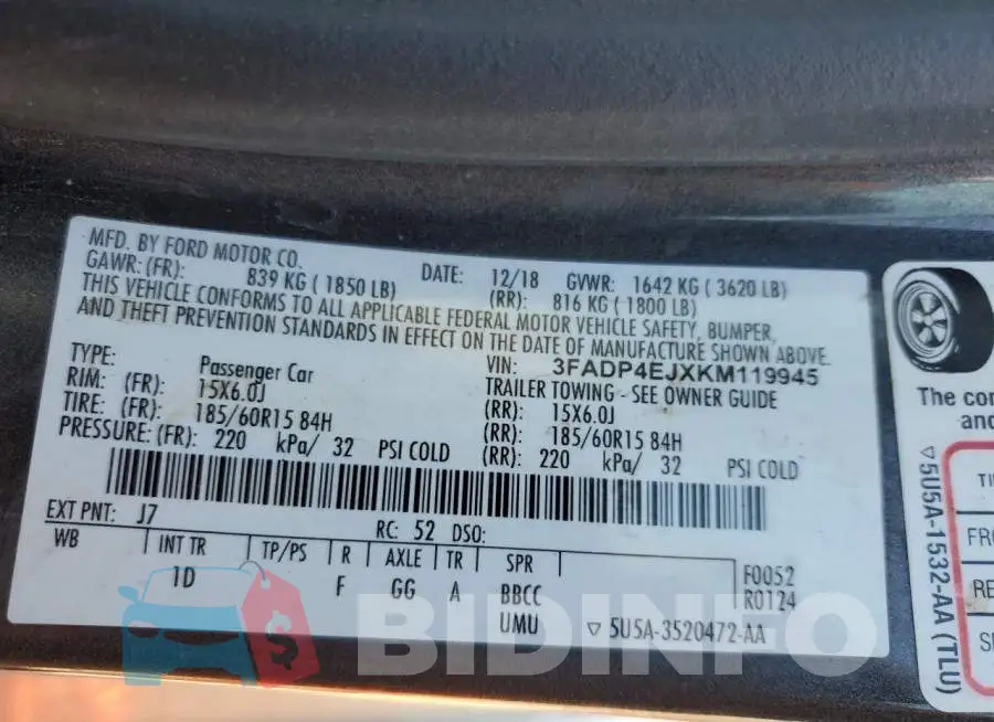 3FADP4EJXKM119945 Photo# 10