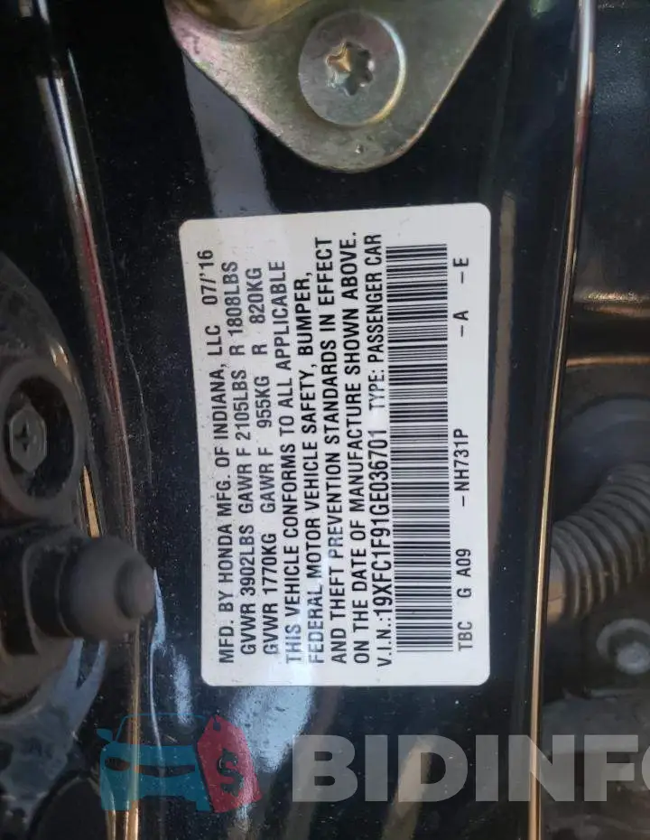 19XFC1F91GE036701 Photo# 10