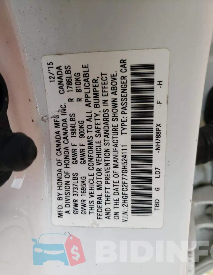 2HGFC2F77GH524111 Photo# 10