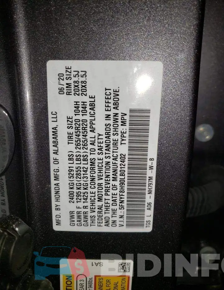 5FNYF8H90LB012402 Photo# 13