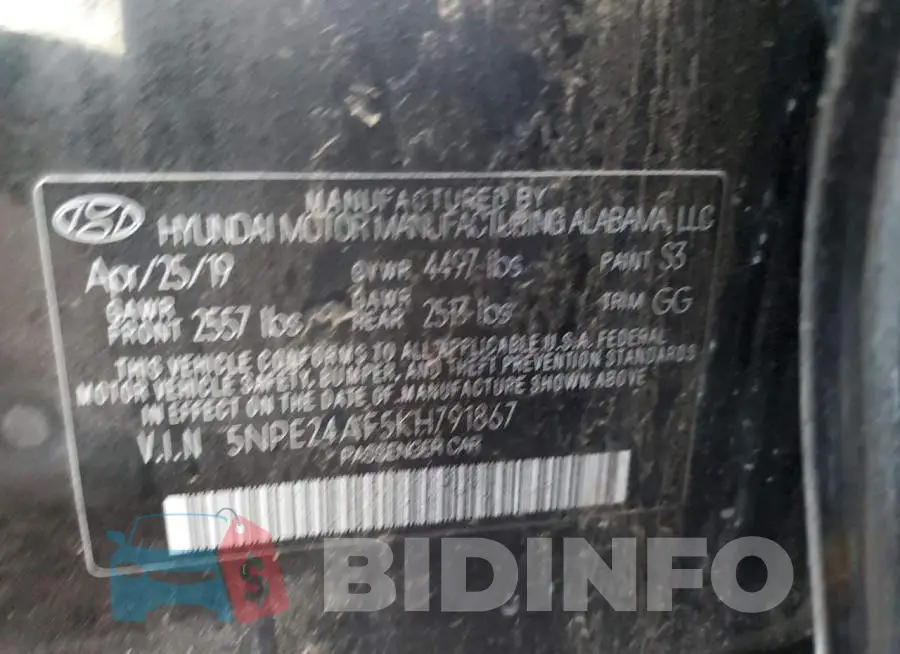 5NPE24AF5KH791867 Photo# 10