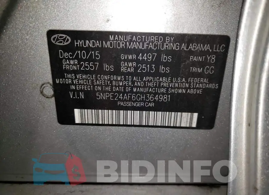 5NPE24AF6GH364981 Photo# 10