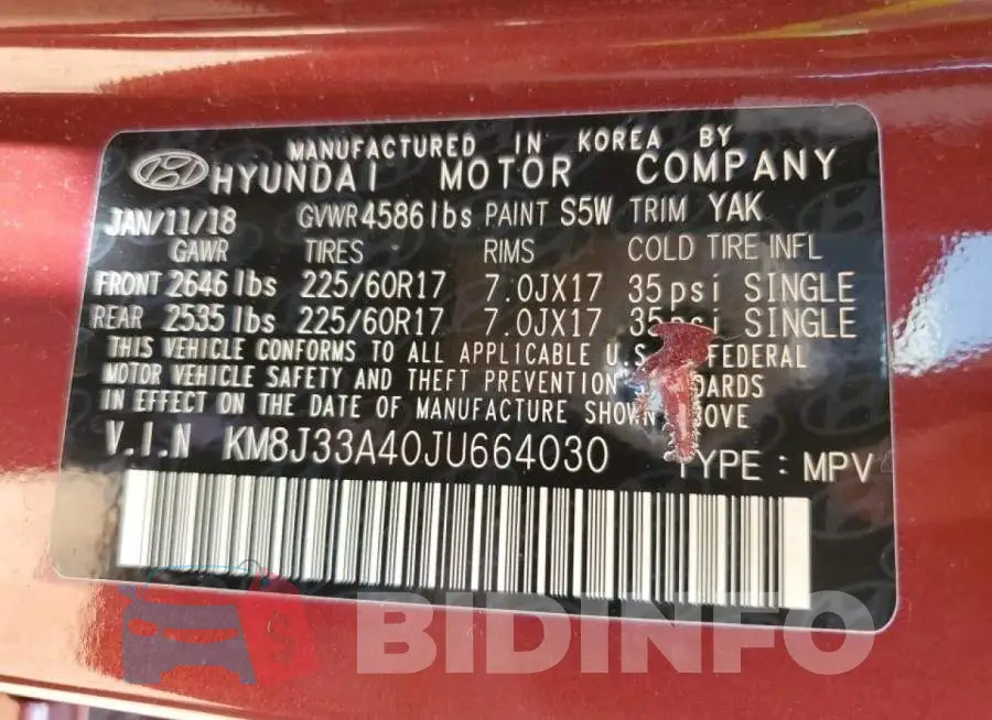 KM8J33A40JU664030 Photo# 10
