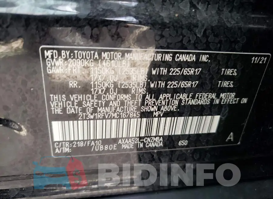 2T3W1RFV7MC167845 Photo# 10