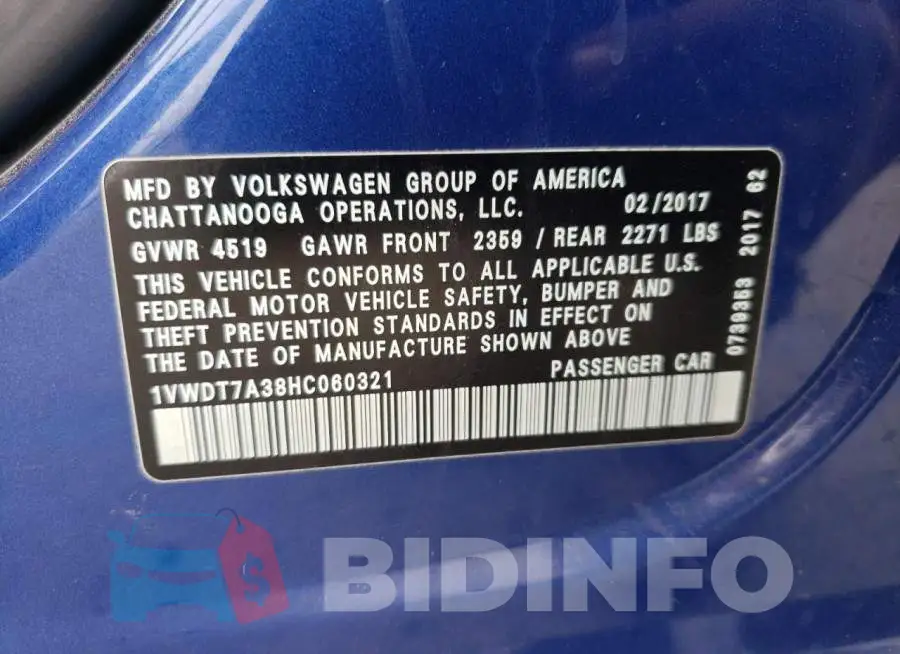 1VWDT7A38HC060321 Photo# 10