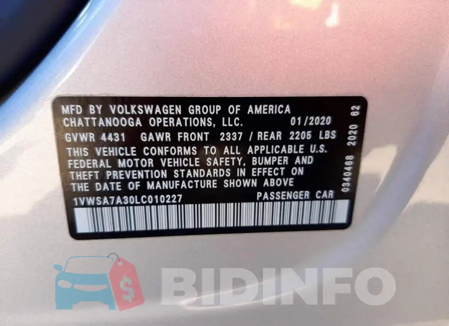 1VWSA7A30LC010227 Photo# 10