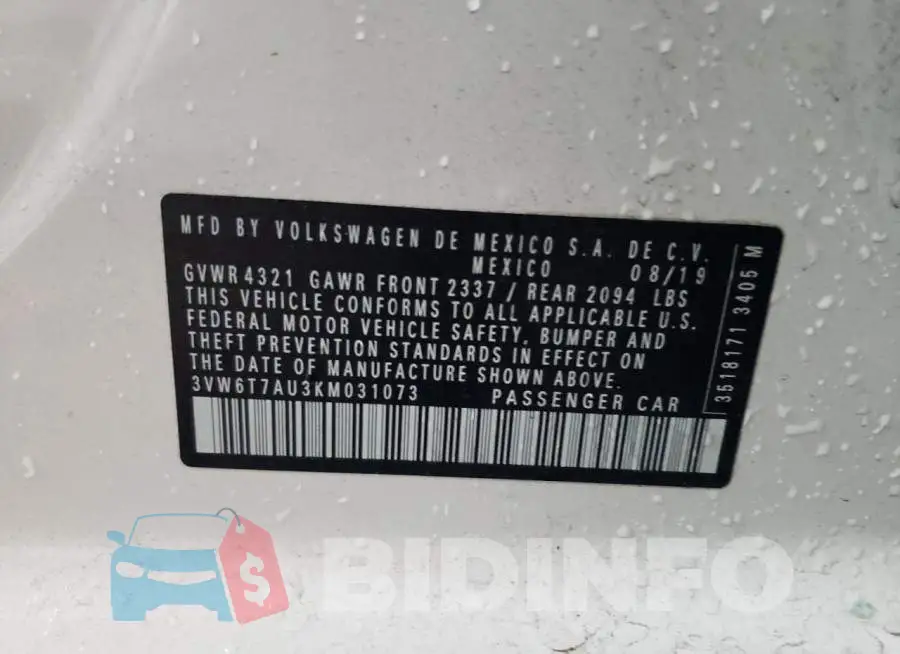 3VW6T7AU3KM031073 Photo# 10