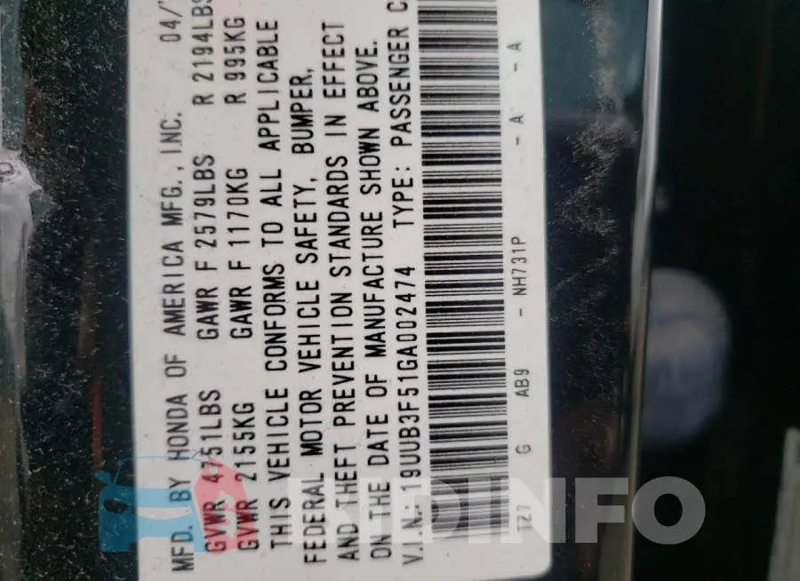 19UUB3F51GA002474 Photo# 10