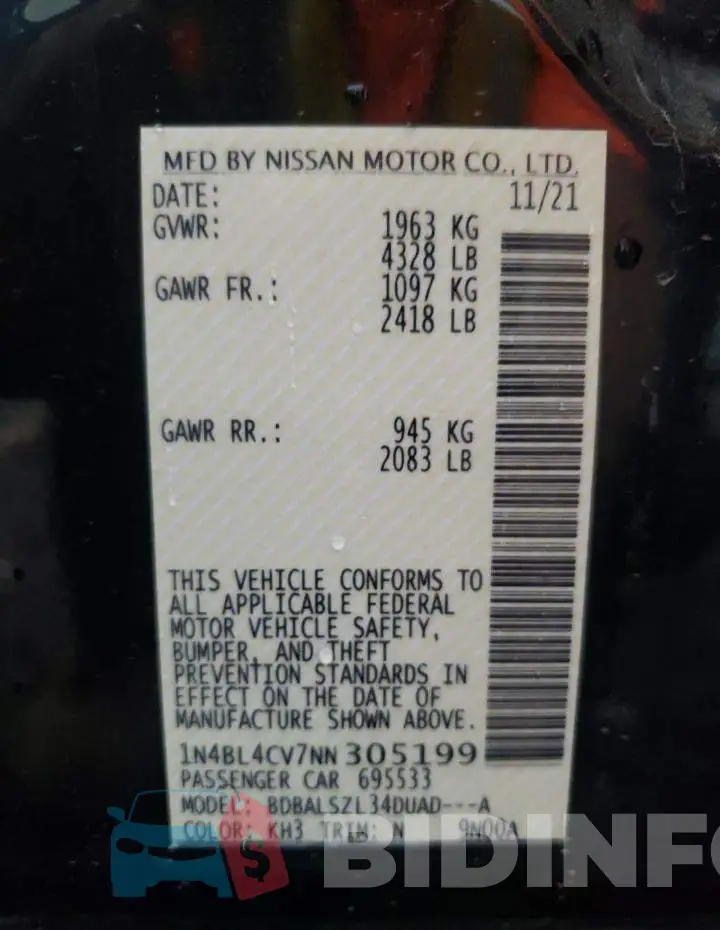 1N4BL4CV7NN305199 Photo# 10