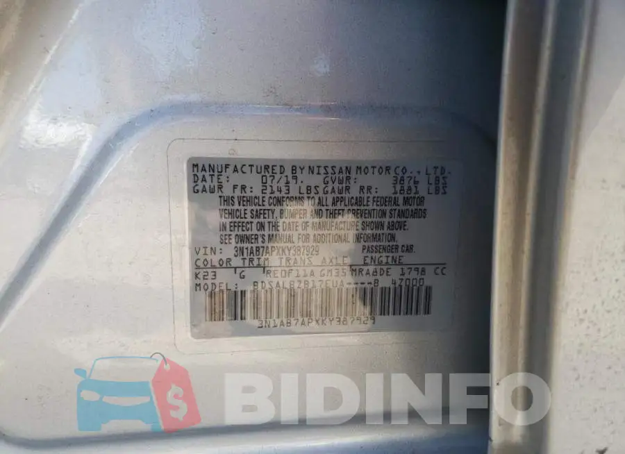 3N1AB7APXKY387929 Photo# 10