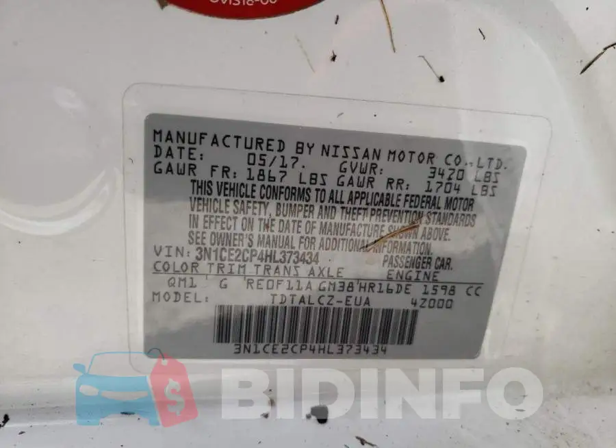 3N1CE2CP4HL373434 Photo# 10