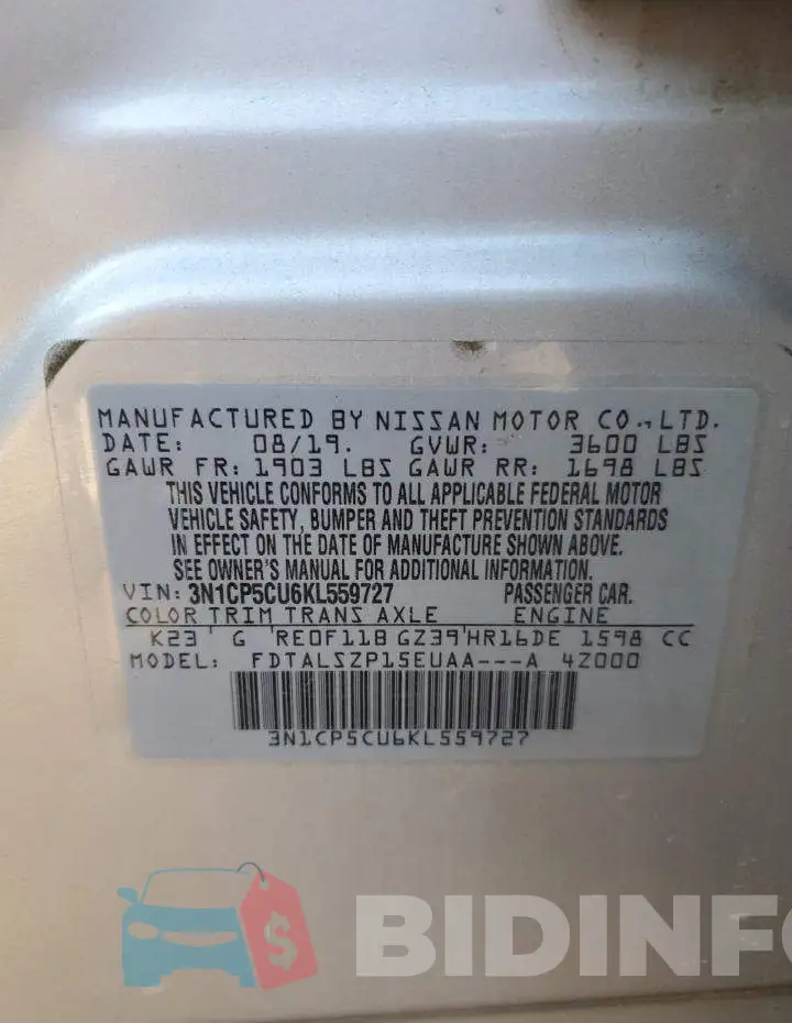 3N1CP5CU6KL559727 Photo# 12