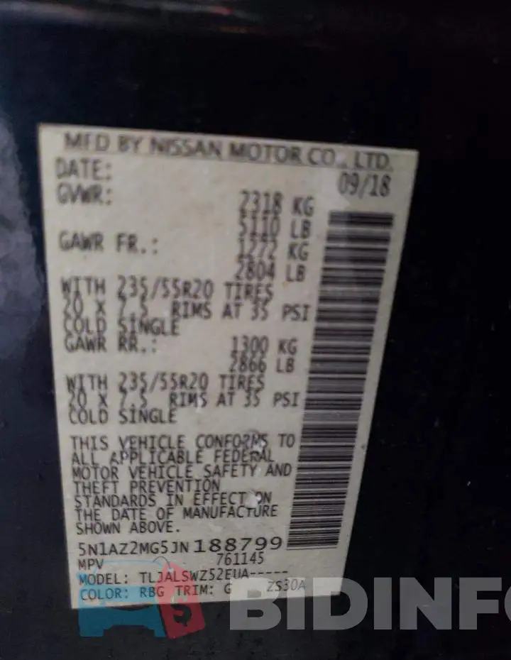 5N1AZ2MG5JN188799 Photo# 10