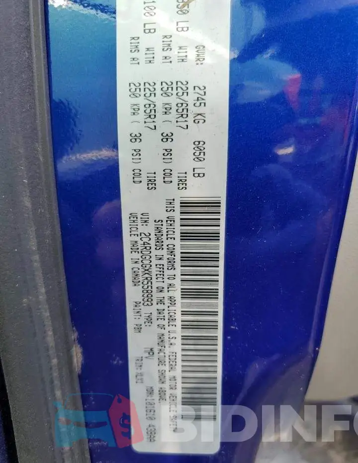 2C4RDGCGXKR558993 Photo# 10