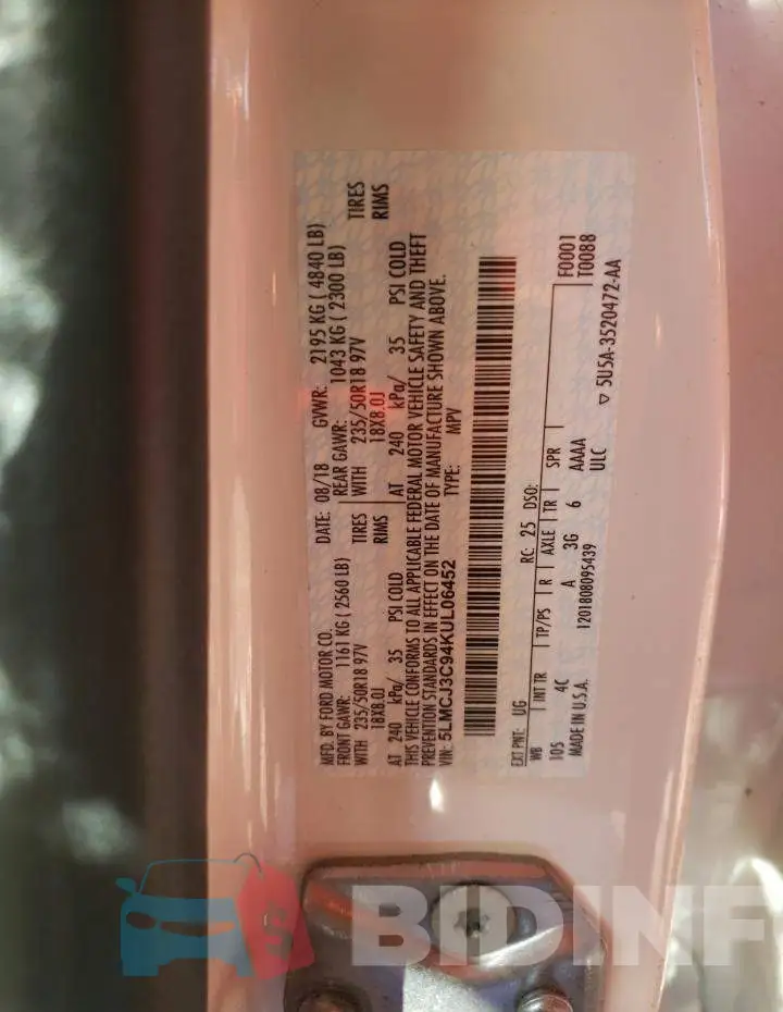 5LMCJ3C94KUL06452 Photo# 10