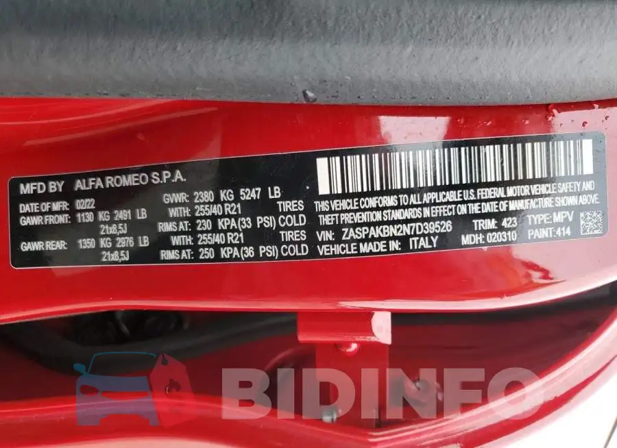 ZASPAKBN2N7D39526 Photo# 10