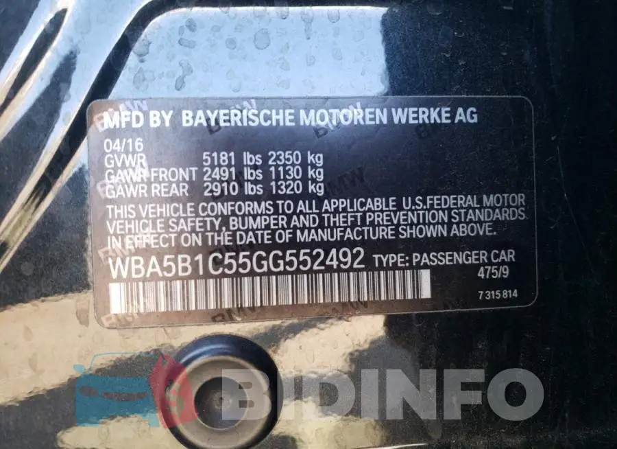 WBA5B1C55GG552492 Photo# 10