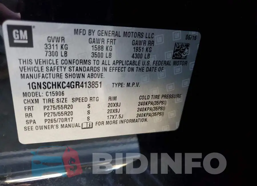 1GNSCHKC4GR413851 Photo# 10