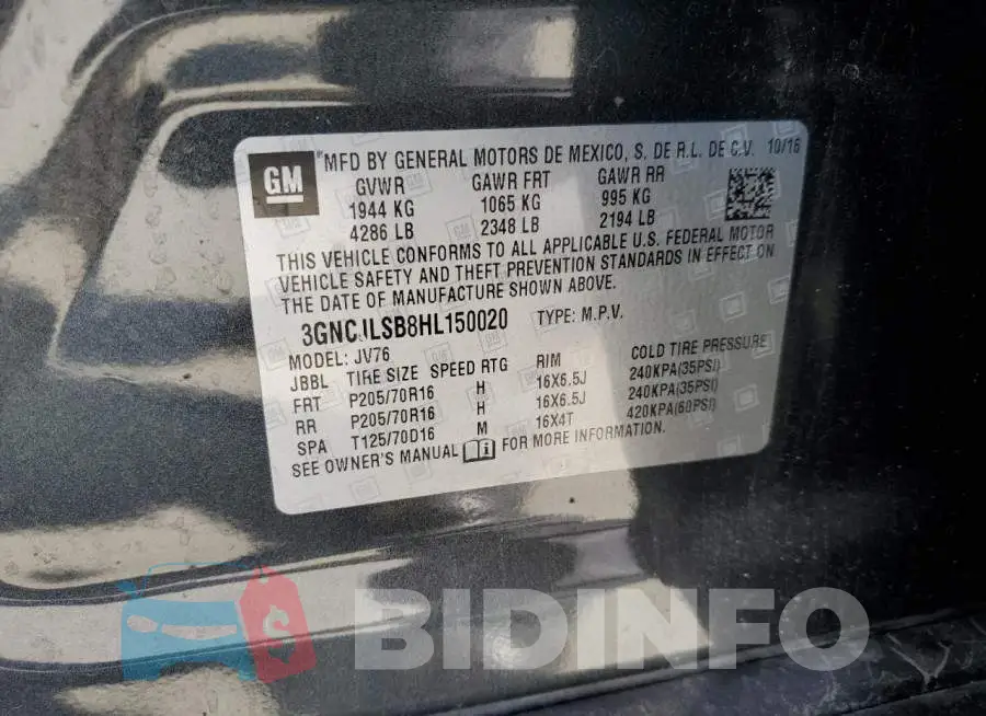 3GNCJLSB8HL150020 Photo# 10