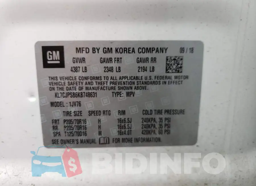KL7CJPSB6KB748631 Photo# 10