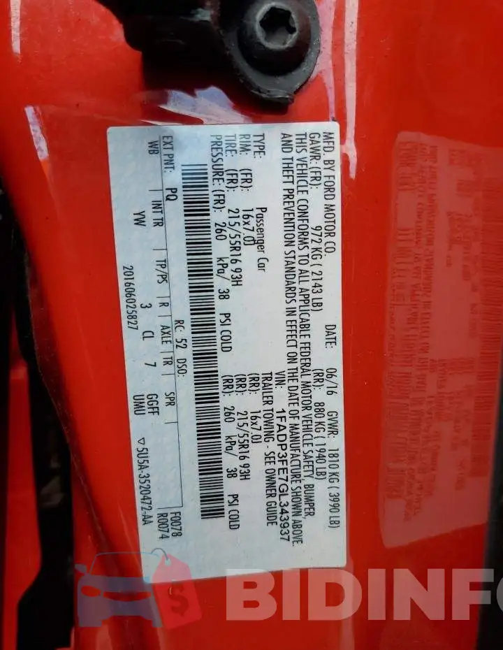 1FADP3FE7GL343937 Photo# 10