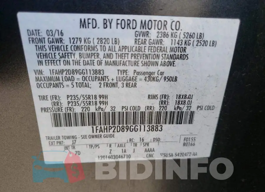 1FAHP2D89GG113883 Photo# 10