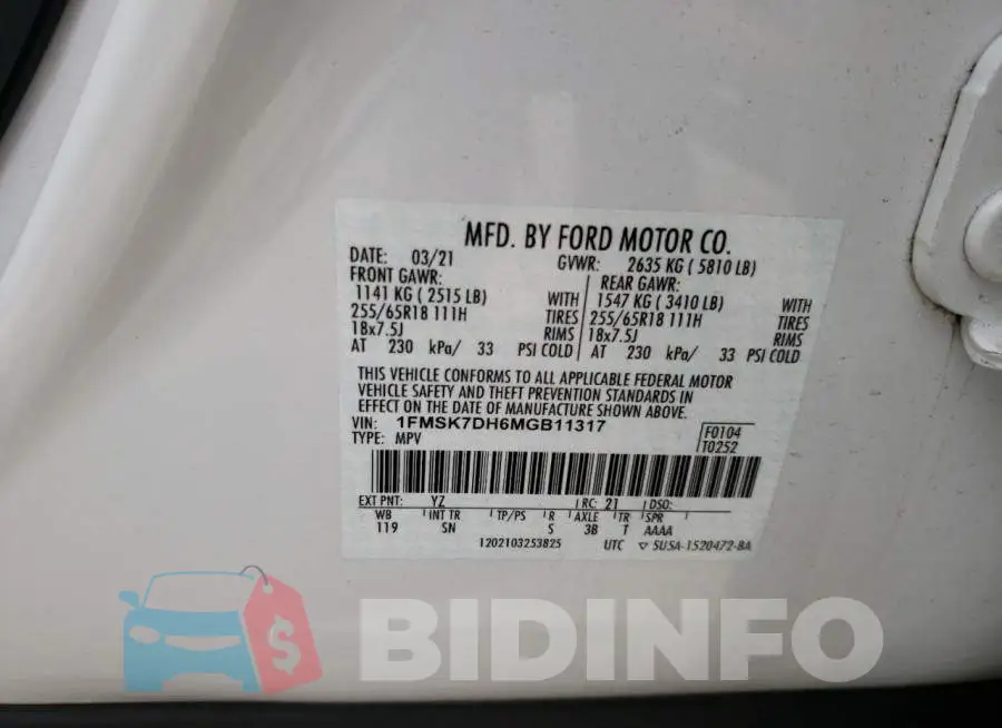 1FMSK7DH6MGB11317 Photo# 10
