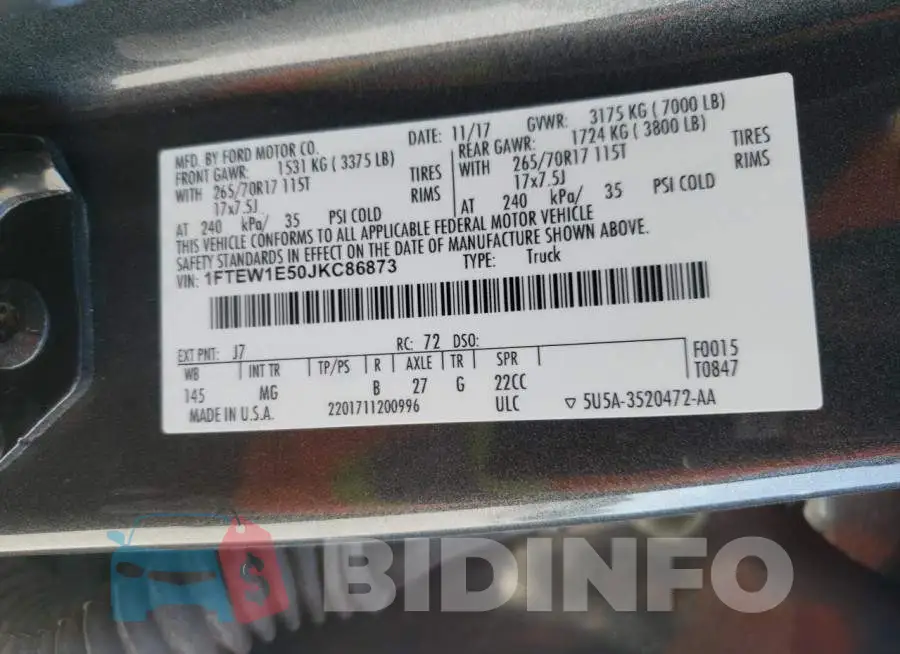1FTEW1E50JKC86873 Photo# 10