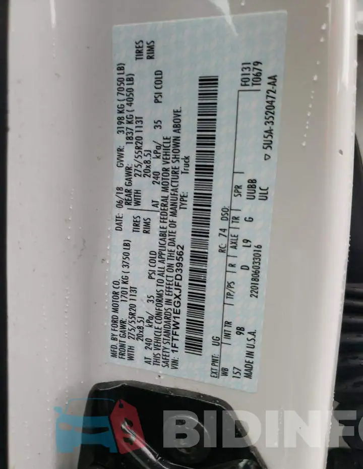 1FTFW1EGXJFD39562 Photo# 10