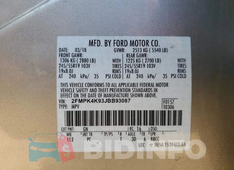 2FMPK4K93JBB93087 Photo# 10