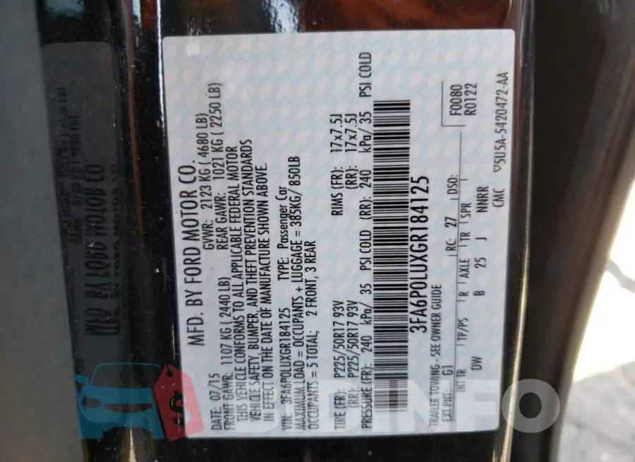 3FA6P0LUXGR184125 Photo# 10