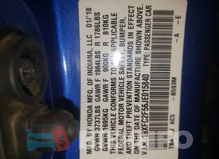 19XFC2F56JE015840 Photo# 10