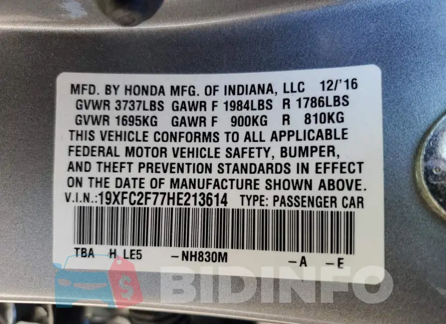 19XFC2F77HE213614 Photo# 10