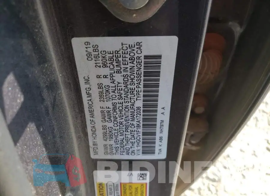 1HGCV1F18KA172036 Photo# 10