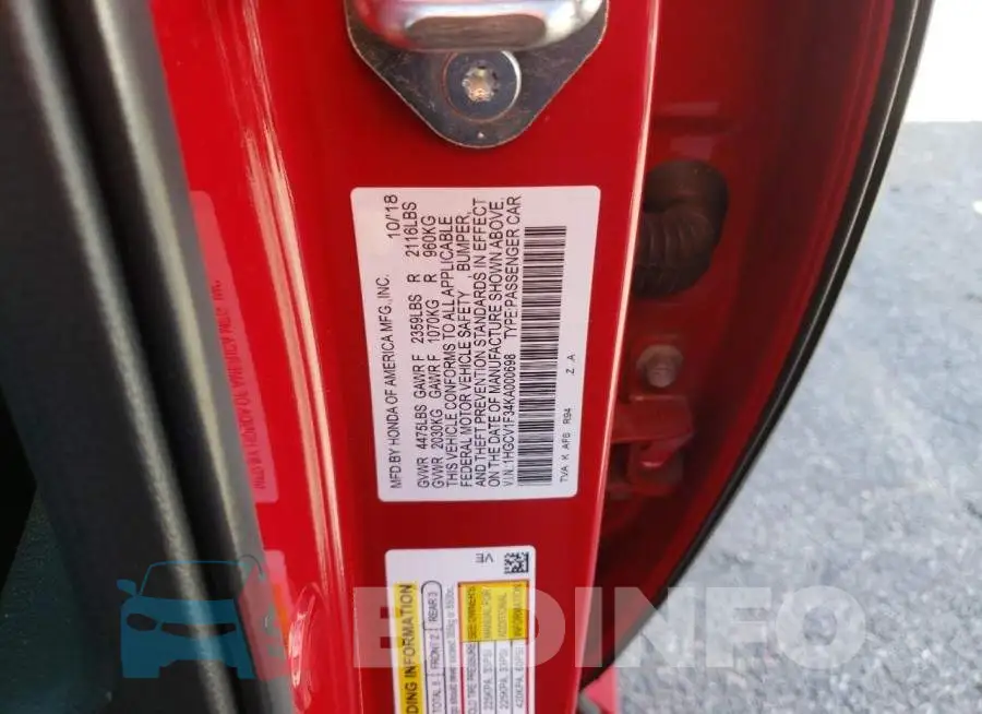 1HGCV1F34KA000698 Photo# 10