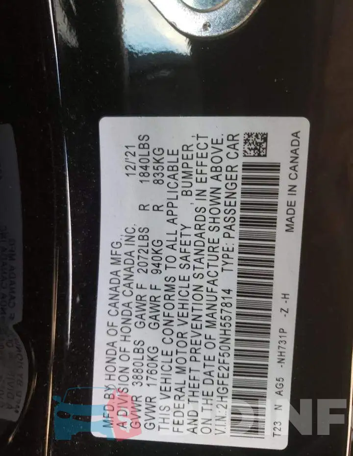 2HGFE2F50NH557814 Photo# 10