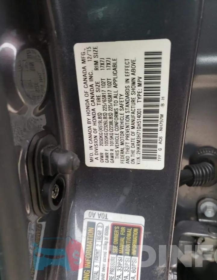 2HKRM3H71GH514001 Photo# 10