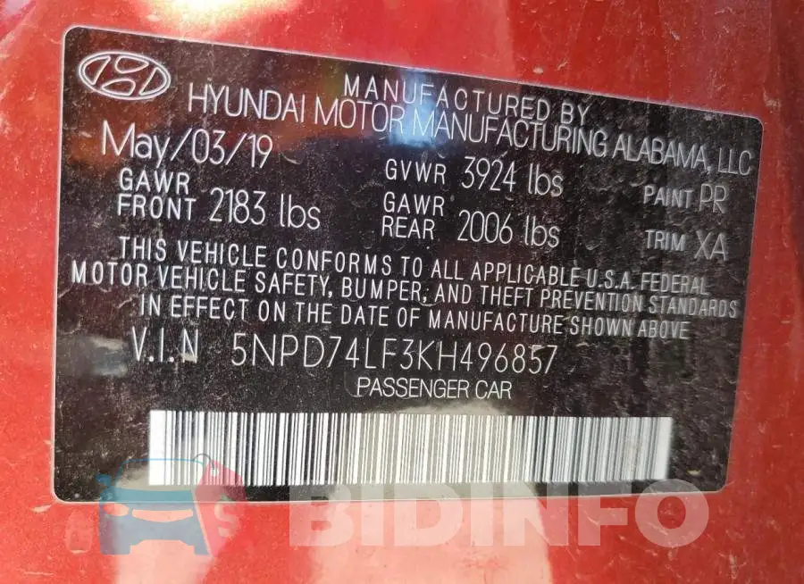 5NPD74LF3KH496857 Photo# 10