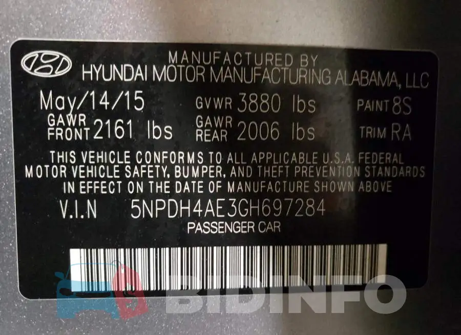 5NPDH4AE3GH697284 Photo# 10