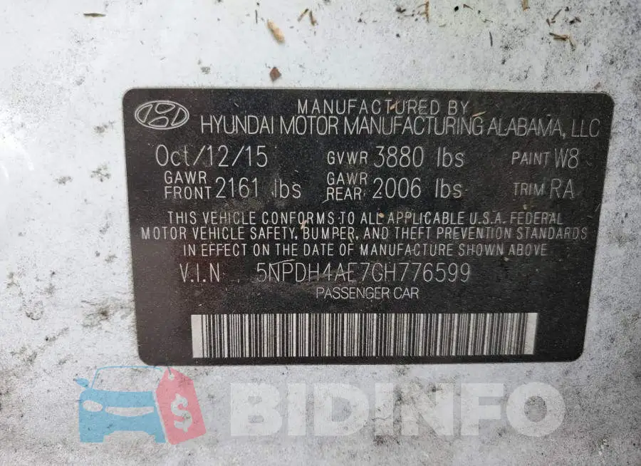 5NPDH4AE7GH776599 Photo# 10