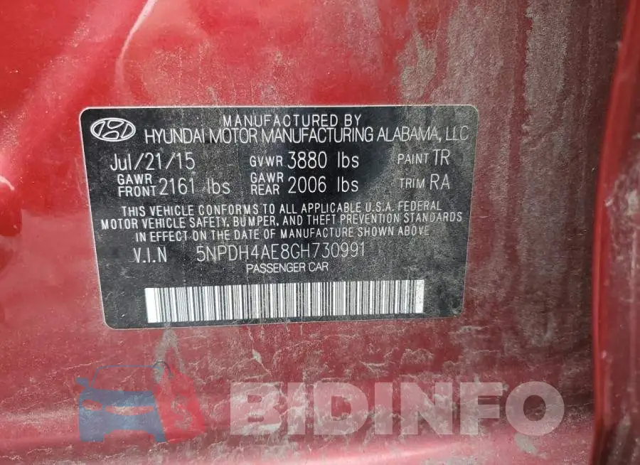 5NPDH4AE8GH730991 Photo# 10
