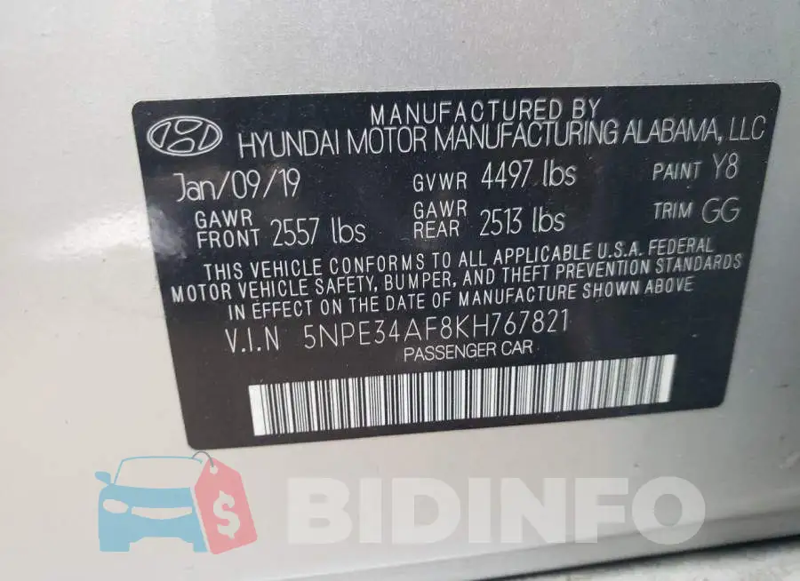 5NPE34AF8KH767821 Photo# 10